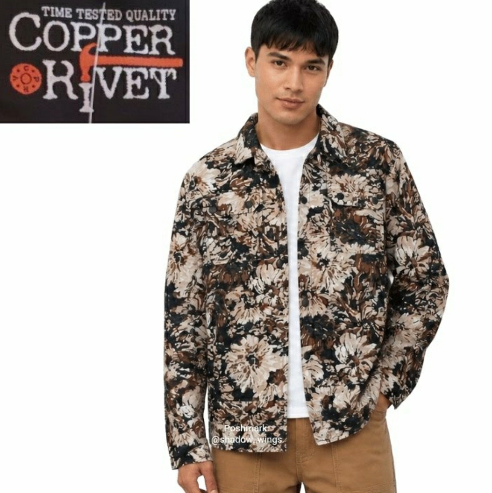 Copper Rivet Men's Floral Tapestry Button Front Jacket - Medium Quilted Inside